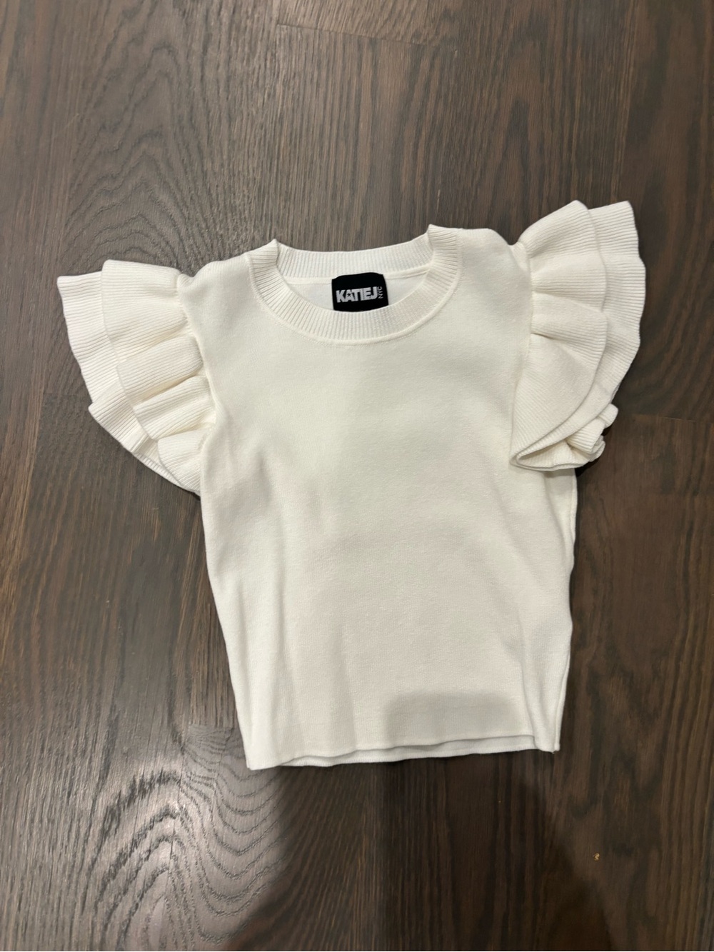 Katie J NYC Cream Ruffle Sleeve Knit Top
